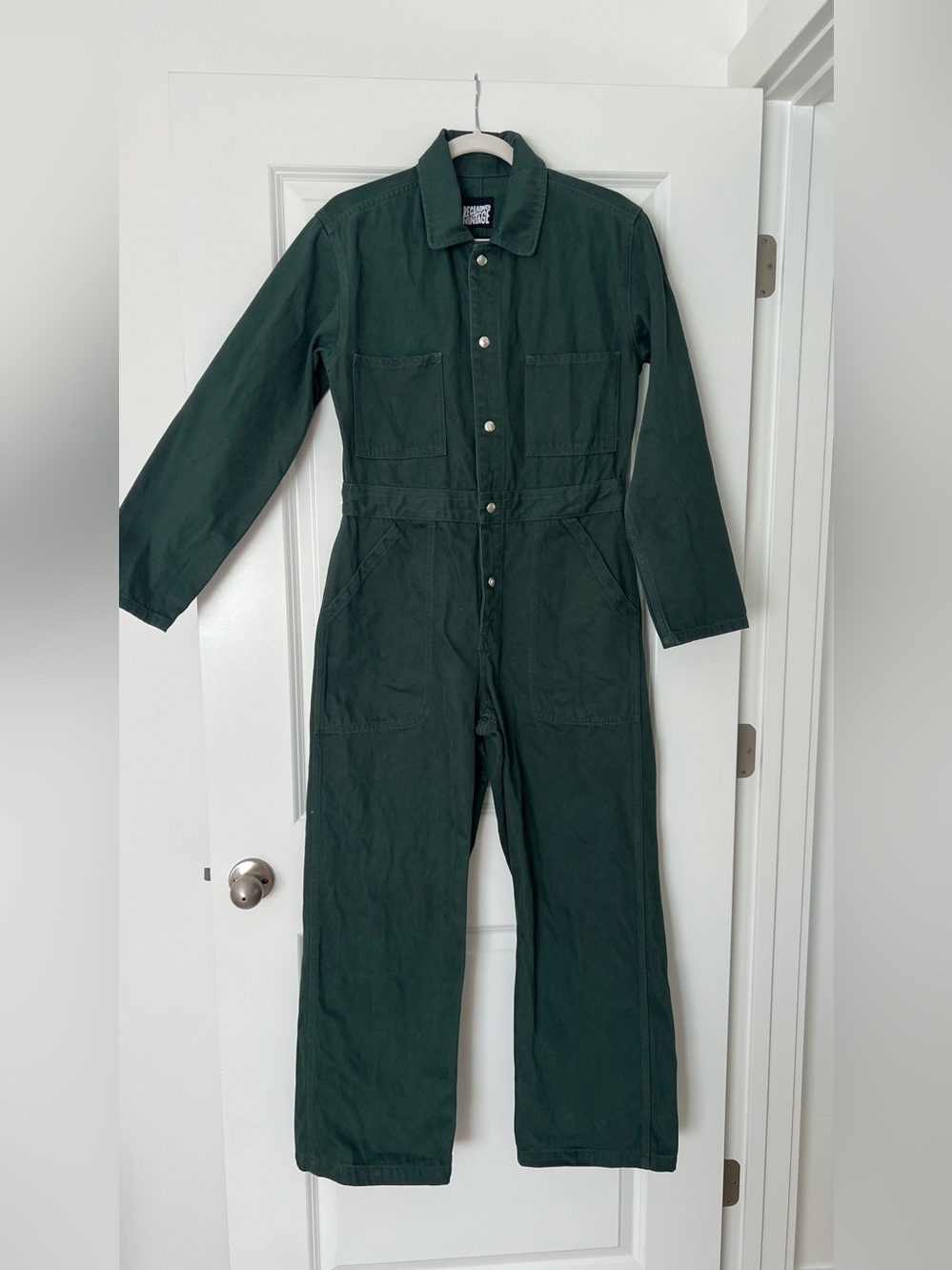 Reclaimed Vintage Dark Green Button-Front Utility Jumpsuit